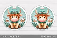 Christmas Cow Car Coaster. Christmas Car Coaster Sublimation Product Image 1