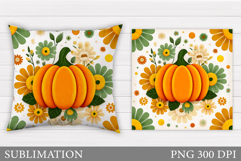 Floral Pumpkin Pillow Design. Pumpkin Sublimation Product Image 1