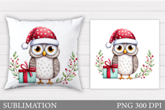 Christmas Owl Pillow Design. Christmas Pillow Sublimation Product Image 1