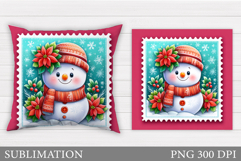 Cute Snowman Pillow Sublimation. Christmas Pillow Design Product Image 1