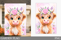 Highland Cow Garden Flag. Summer Cow Garden Flag Design Product Image 1