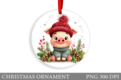 Cute Pig Christmas Ornament. Christmas Ornament Sublimation Product Image 1