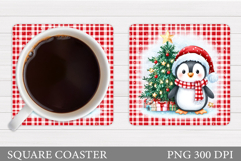 Christmas Penguin Coaster. Cute Penguin Sublimation Product Image 1