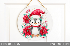 Christmas Penguin Door Sign. Christmas Door Sign Design Product Image 1