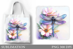 Dragonfly Tote Bag Design. Dragonfly Flowers Sublimation Product Image 1