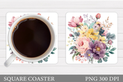 Flowers Coaster Sublimation. Floral Coaster Design Product Image 1