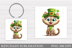 St Patrick Cat Keychain. St Patrick Keychain Sublimation Product Image 1
