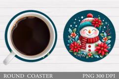 Cute Snowman Coaster Sublimation. Christmas Coaster Design Product Image 1