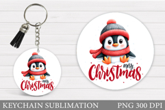 Cute Penguin Keychain Design. Christmas Keychain Sublimation Product Image 1