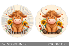 Summer Cow Wind Spinner Design. Cute Cow Sublimation Product Image 1