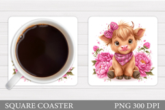 Highland Coaster Sublimation. Cow Flowers Coaster Design Product Image 1