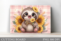 Cute Sloth Cutting Board. Sloth Flowers Cutting Board Design Product Image 1