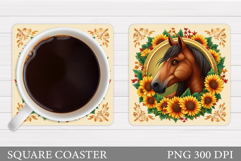 Horse Coaster Design. Horse Flowers Coaster Sublimation Product Image 1