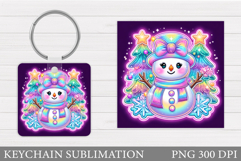 Cute Snowman Keychain Sublimation. Christmas Keychain Design Product Image 1