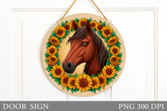 Horse Door Sign Sublimation. Horse Flowers Door Sign Design Product Image 1