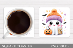 Cute Ghost Coaster Sublimation. Halloween Coaster Design Product Image 1