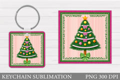 Christmas Tree Keychain. Christmas Round Keychain Design Product Image 1