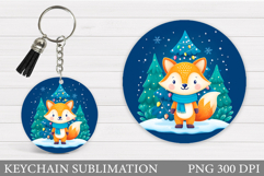 Christmas Fox Keychain. Christmas Keychain Sublimation Product Image 1