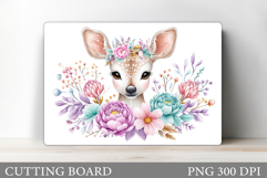Cute Deer Cutting Board. Deer Flowers Cutting Board Design Product Image 1