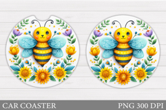 Cute Bee Car Coaster Design. Cute Bee Sublimation Product Image 1