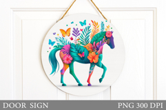 Horse Door Sign Sublimation. Horse Flowers Door Sign Design Product Image 1
