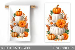 Fall Pumpkin Kitchen Towel. Fall Kitchen Towel Sublimation Product Image 1