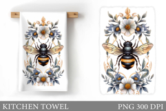 Bee Kitchen Towel Design. Flowers Kitchen Towel Sublimation Product Image 1