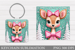 Cute Deer Keychain Design. Christmas Keychain Sublimation Product Image 1