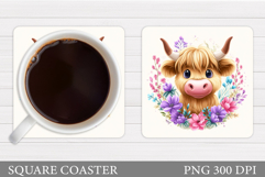 Cow Coaster Sublimation. Cow Flowers Coaster Design Product Image 1