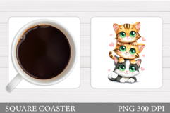 Cats Coaster Design. Cute Cats Sublimation Product Image 1