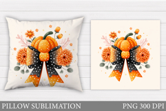 Fall Bow Pillow Design. Fall Pumpkin Sublimation Product Image 1