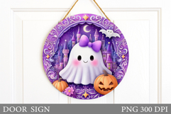 Cute Ghost Door Sign Design. Halloween Door Sign Sublimation Product Image 1
