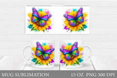 Butterfly Mug Wrap Design. Sunflower Mug Sublimation Product Image 1