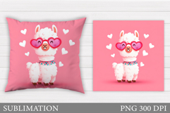 Valentines Lama Pillow Design. Valentine Pillow Sublimation Product Image 1