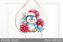 Christmas Penguin Door Sign. Christmas Door Sign Design Product Image 1