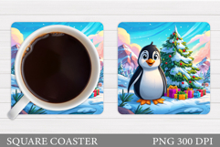 Christmas Penguin Coaster. Christmas Coaster Sublimation Product Image 1