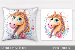 Cute Horse Pillow Design. Cute Horse Sublimation Product Image 1