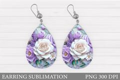 Roses Teardrop Earring Design. Roses Earring Sublimation Product Image 1