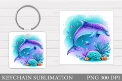 Dolphin Round Keychain. Dolphin Keychain Sublimation Product Image 1