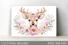 Cute Deer Cutting Board. Deer Flowers Cutting Board Design Product Image 1
