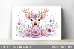Cute Deer Cutting Board. Deer Flowers Cutting Board Design Product Image 1