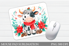 Christmas Cow Mouse Pad. Christmas Mouse Pad Sublimation Product Image 1