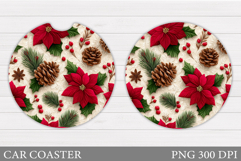 Poinsettia Car Coaster Design. Christmas Car Coaster Product Image 1