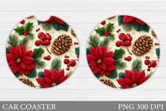 Poinsettia Car Coaster Design. Christmas Car Coaster Product Image 1