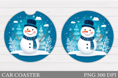 Cute Snowman Car Coaster. Christmas Car Coaster Sublimation Product Image 1
