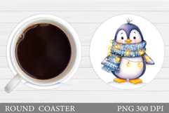 Christmas Penguin Coaster. Christmas Round Coaster Design Product Image 1