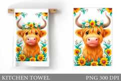 HighlandCow Kitchen Towel. Cow Flowers Kitchen Towel Design Product Image 1