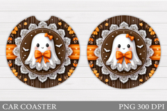 Cute Ghost Car Coaster. Cute Halloween Car Coaster Design Product Image 1