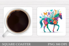Floral Horse Coaster Design. Horse Coaster Sublimation Product Image 1