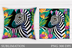 Zebra Pillow Sublimation. Zebra Flowers Pillow Design Product Image 1